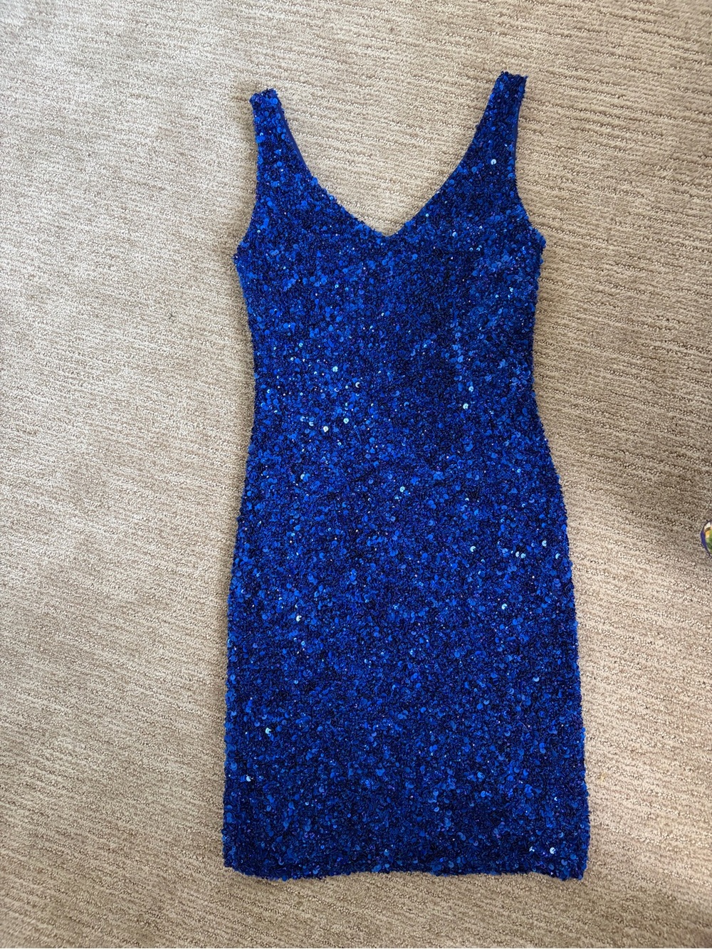 Theia Cobalt Sequin Sheath V-Neck Mini Dress